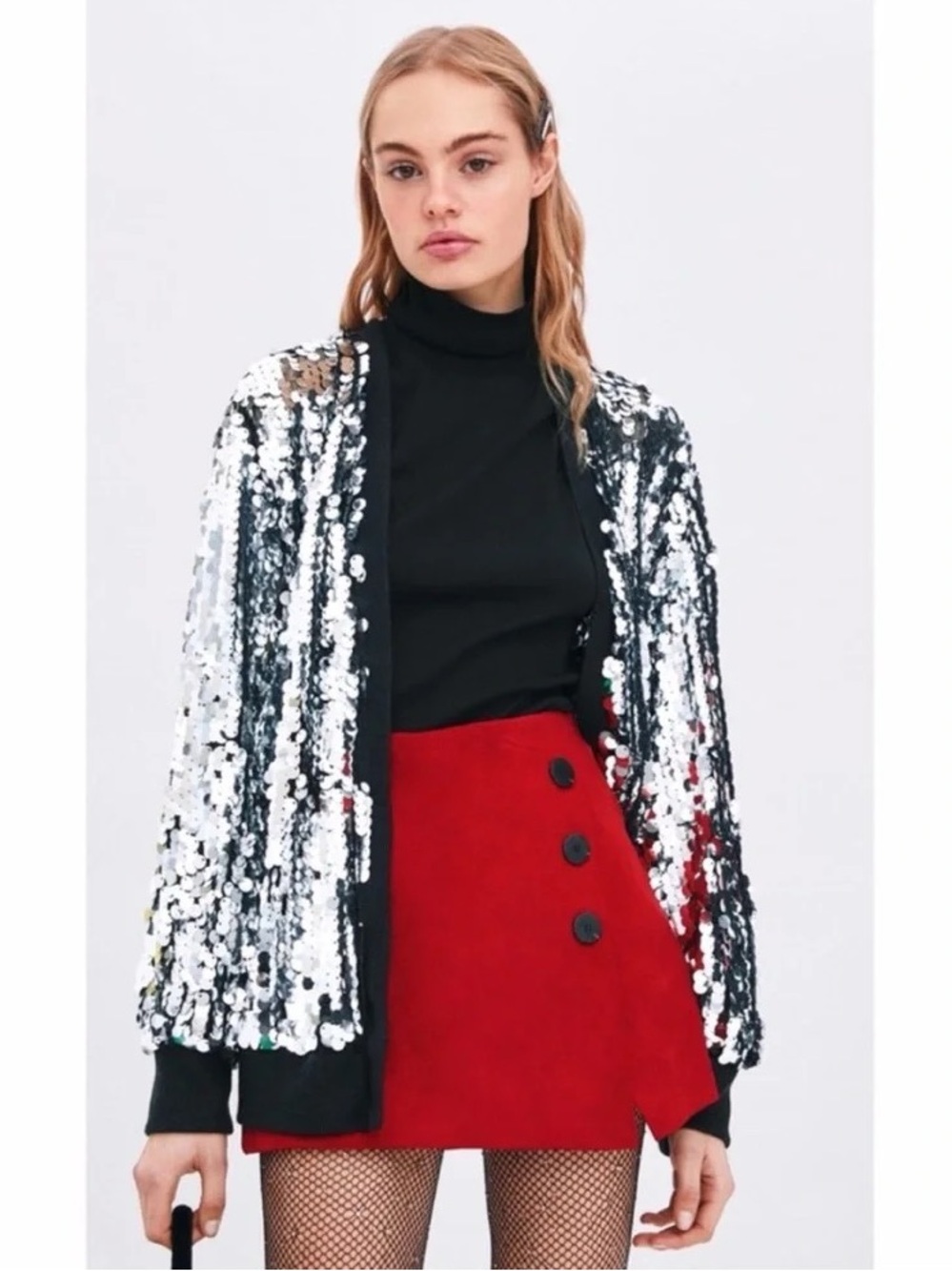Zara Red Faux Suede Mini Skort Button Detail